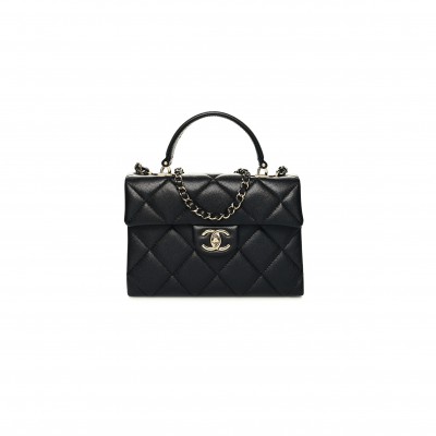 CHANEL MASTER CAVIAR QUILTED RETRO TWIST TOP HANDLE FLAP BLACK (21*16*9.5cm) 